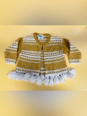 Genuine Kids by OshKosh 12M Mustard & Cream Knit Tassel Cardigan Sweater Boho